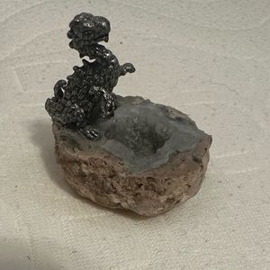 Pewter dragon on natural Geode